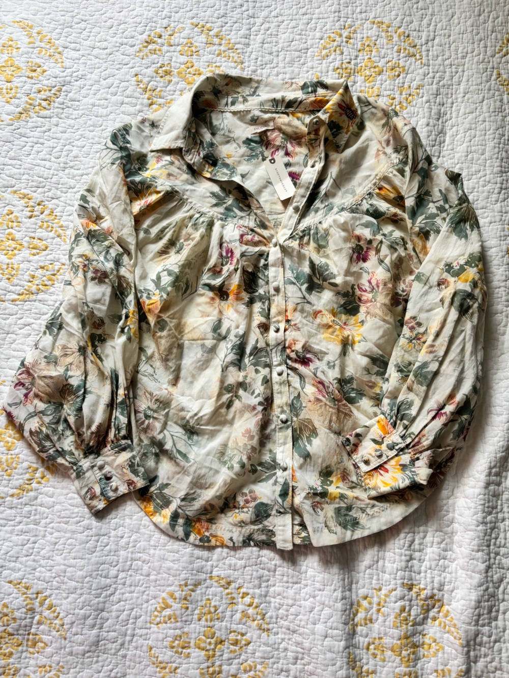 Pilcro batwing yoke blouse medium ivory floral - Picture 2 of 7